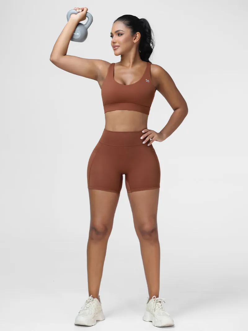 Zuluzenith Adjustable Bra & Tummy Control Shorts Seamless Gym Set in bold green, flat lay display