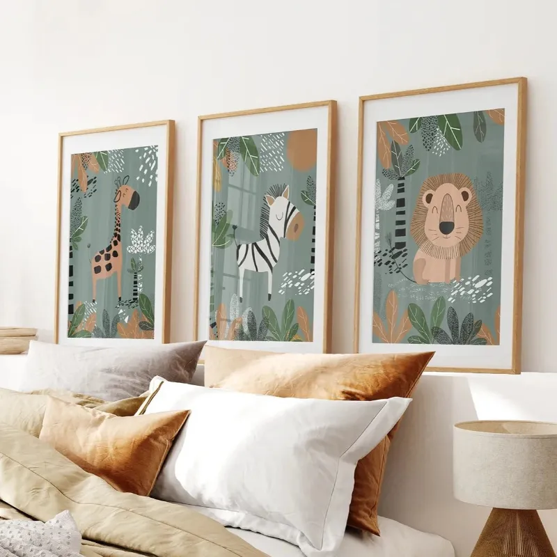 Wall Art Set Baby Giraffe Zebra Lion Nursery Wall Decor, safari animal nursery wall art