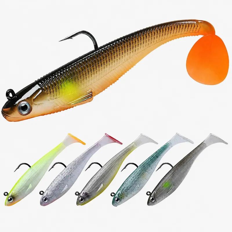 Truscend Fishing Shadtale Soft Fishing Lures with paddle tail and BKK hooks for bass fishing