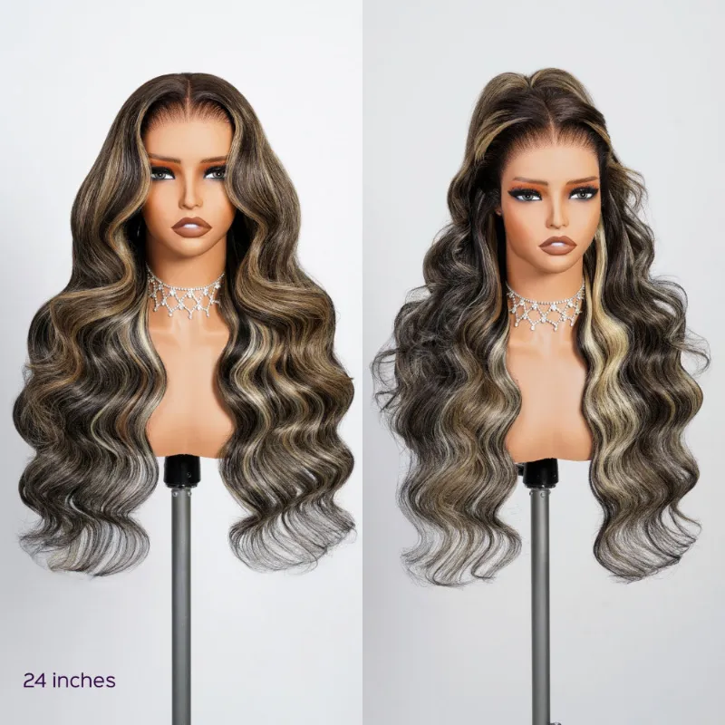 Megalook 13x6 ombre platinum blonde balayage body wave glueless wig