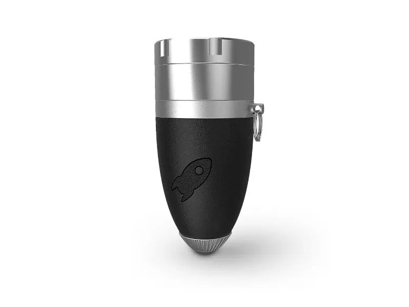 Airvape Rocket Plus keychain pipe and grinder shown with sections twisted apart