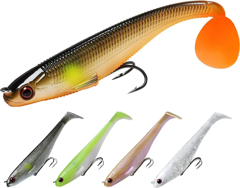 Truscend Fishing Easy Catch Pre-Rigged Soft Lures with magnet hookup system for bass, trout, and crappie