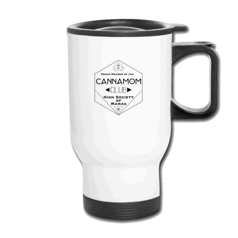 Society's Plant CannaMom Club Travel Mug, stainless steel insulated mug with closeable lid