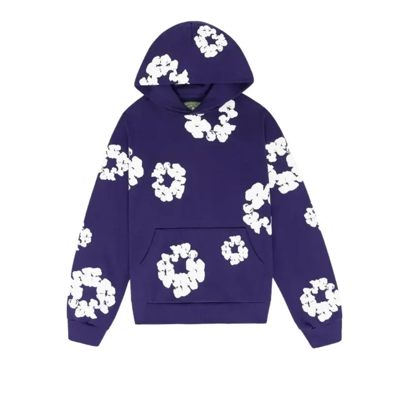 AfewVibe Denim Tears The Cotton Wreath Sweatshirt Purple, purple crewneck with white wreath print