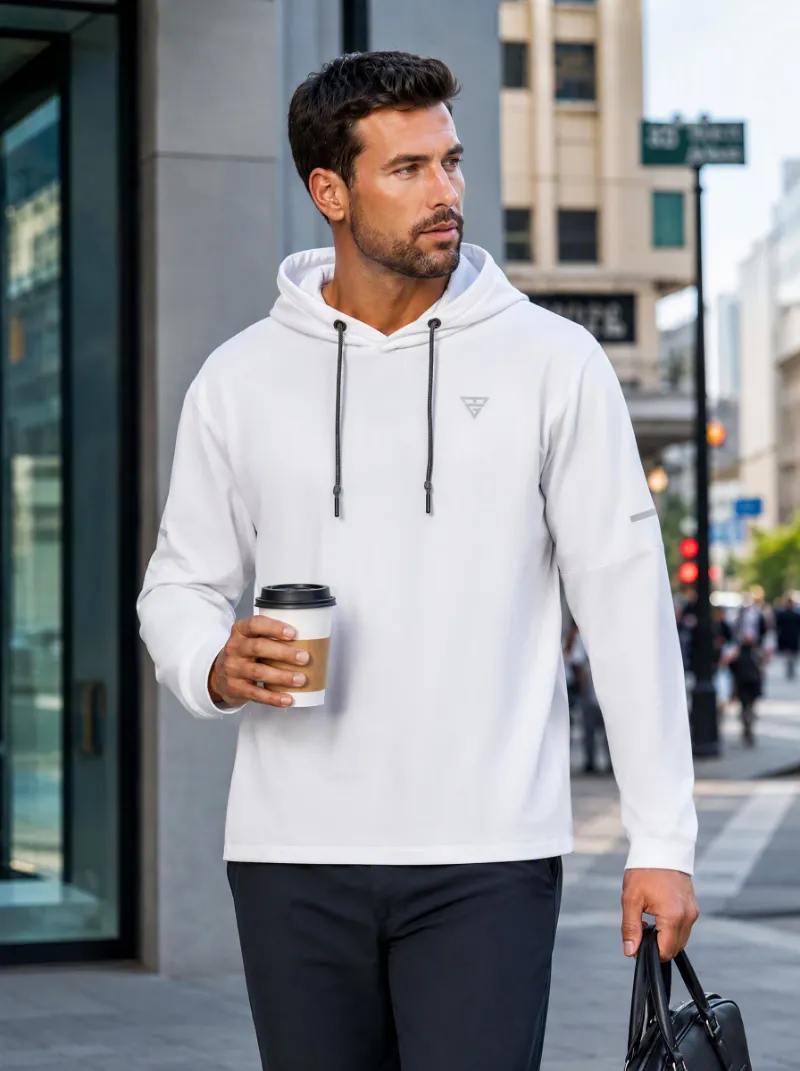 Maelreg Golf Casual Solid Fleece Hoodies Pullover in neutral color, front view