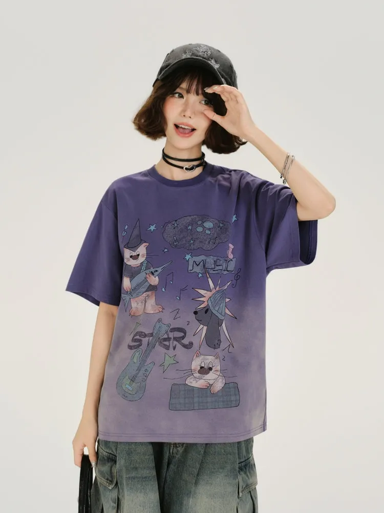 Juwas Adorable Gradient Lavender T-shirt displaying soft cotton tee with gradient fade.