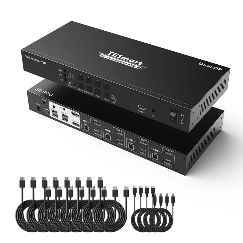 TESmart Refurbished 4 Port Dual Monitor KVM Switch Kit DP 4K60Hz with EDID, desktop unit