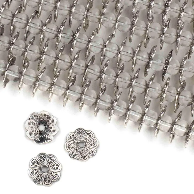 Cherry Tree Beads silver pewter 8 sided bead caps on an 8 inch strand
