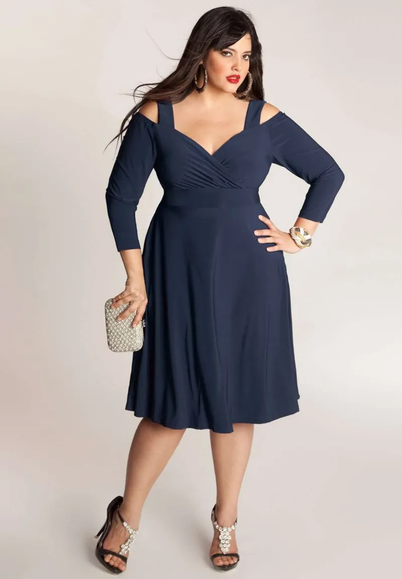 IGIGI Siren Plus Size Dress in Deep Sapphire, a cold shoulder cutout dress in dark navy