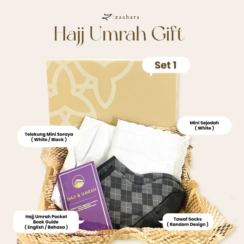ZAAHARA Set Umrah Haji Wanita with lace telekung, prayer mat, and socks
