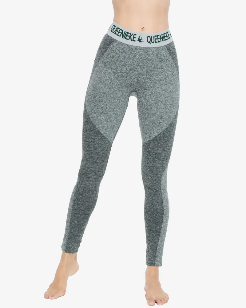 QUEENIEKE Seamless Slim Fit Tight Leggings, full-length black leggings on model