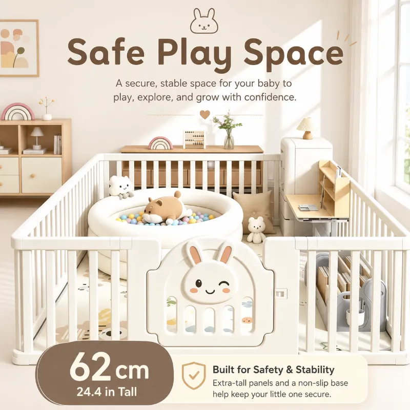 MamaRaya Foldable Baby Playpen and Activity Center with safety gate and floor anchors