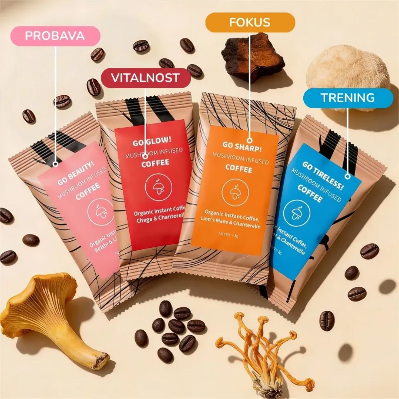 Mushroom Cups Ultimate 4-Pack MultiPack with four mushroom coffee blends SHARP GLOW TIRELESS BEAUTY