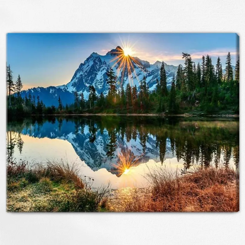 Maikoo Art Abstract Monkeysnow Sunset Mountain Paint by Numbers kit showing mountain landscape