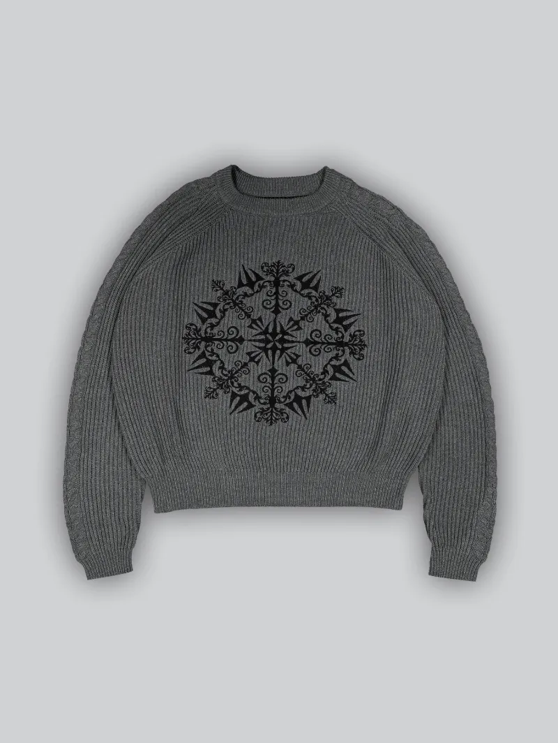 ARNTREAL Sovereign Knit Grey heavyweight ribbed cotton sweater with embroidered logo