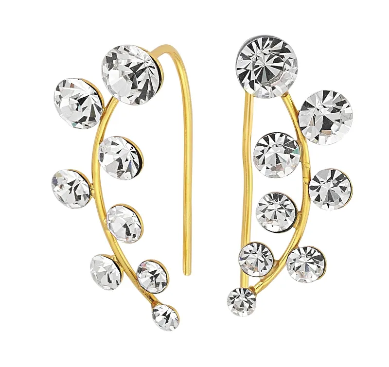 Amorium Jewelry Brass Multi Diamond Ear Cuffs & Climber Earrings with clear crystals