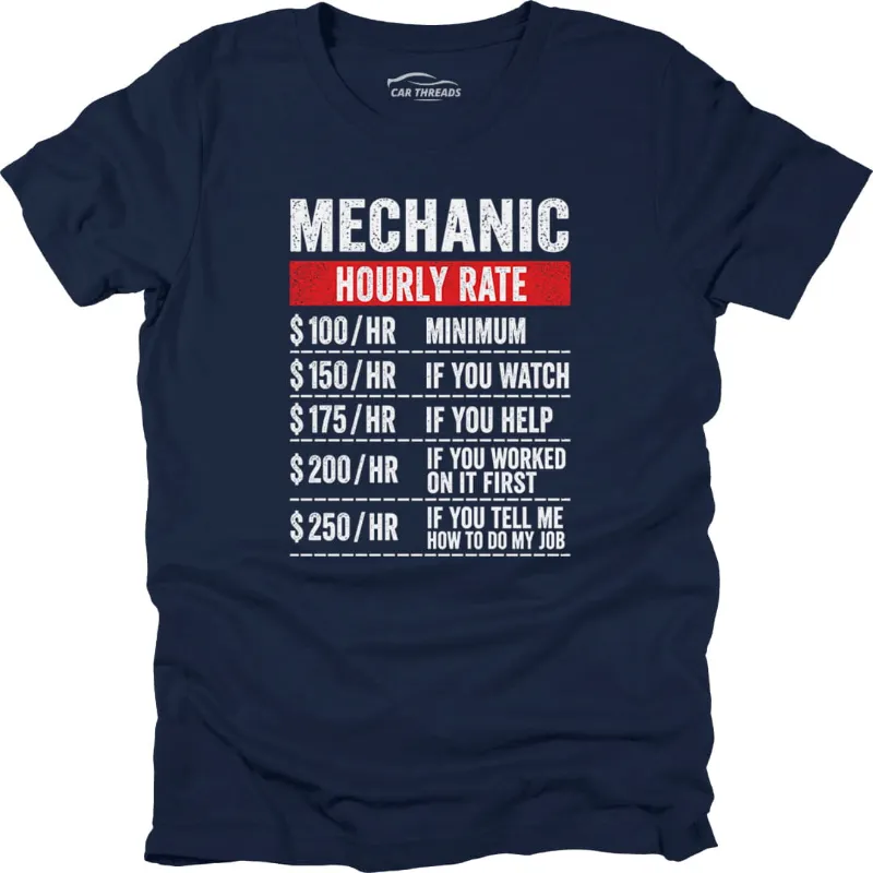 Car Threads Mechanic Hourly Rate T-Shirt with joke print