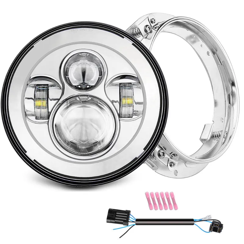 Sunpie (Chrome/Black) 7 inch Harley Headlight with Bracket Mounting Ring Combo Kits