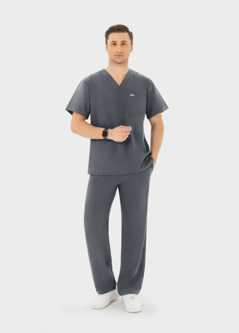COMENII DynaComfort Essential Scrub Set Graphite, matching V-neck top and straight-leg pants in graphite grey