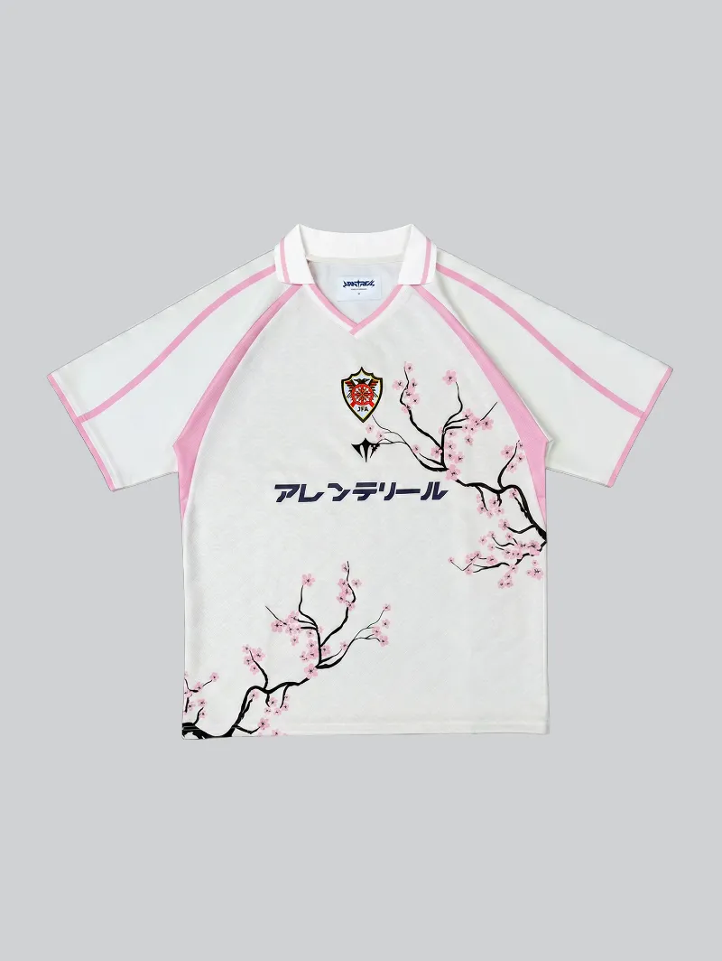 ARNTREAL Japan Pink Jersey in white and pink with Seigaiha wave and cherry blossom print