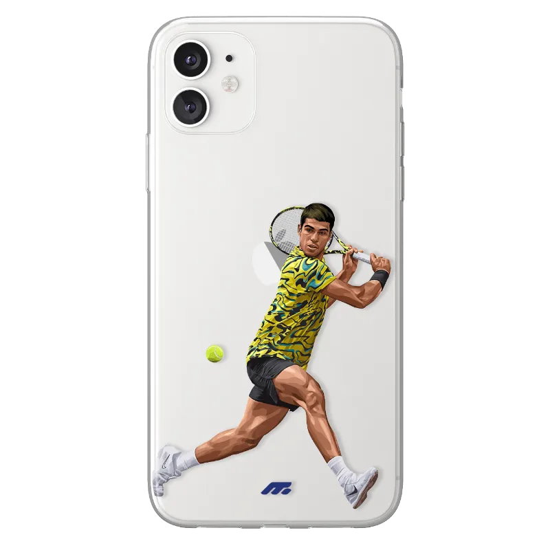 MYCASE FC ALCARAZ phone case with hand-drawn Carlos Alcaraz tennis artwork on soft silicone