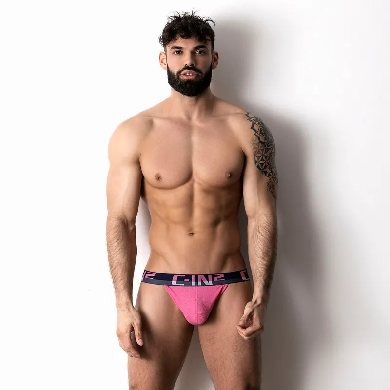 C-IN2 C-Theory Thong Plato Pink, front view showing waistband and contour pouch