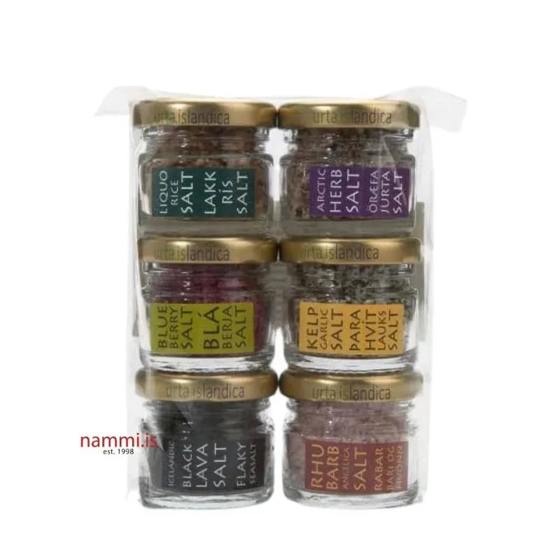Nammi 6 Salts Variety Pack featuring liquorice, lava, kelp, and fruit-infused Icelandic salts
