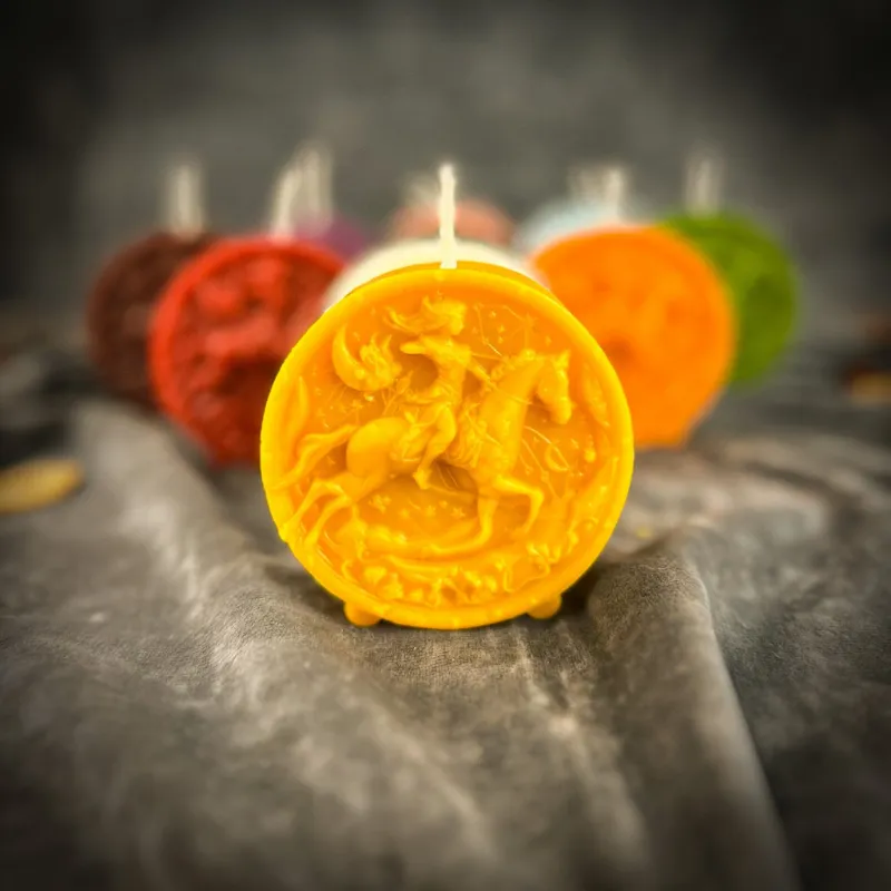Spirit Nest Beeswax Sagittarius Zodiac Spell Candle in packaging showing Archer symbol