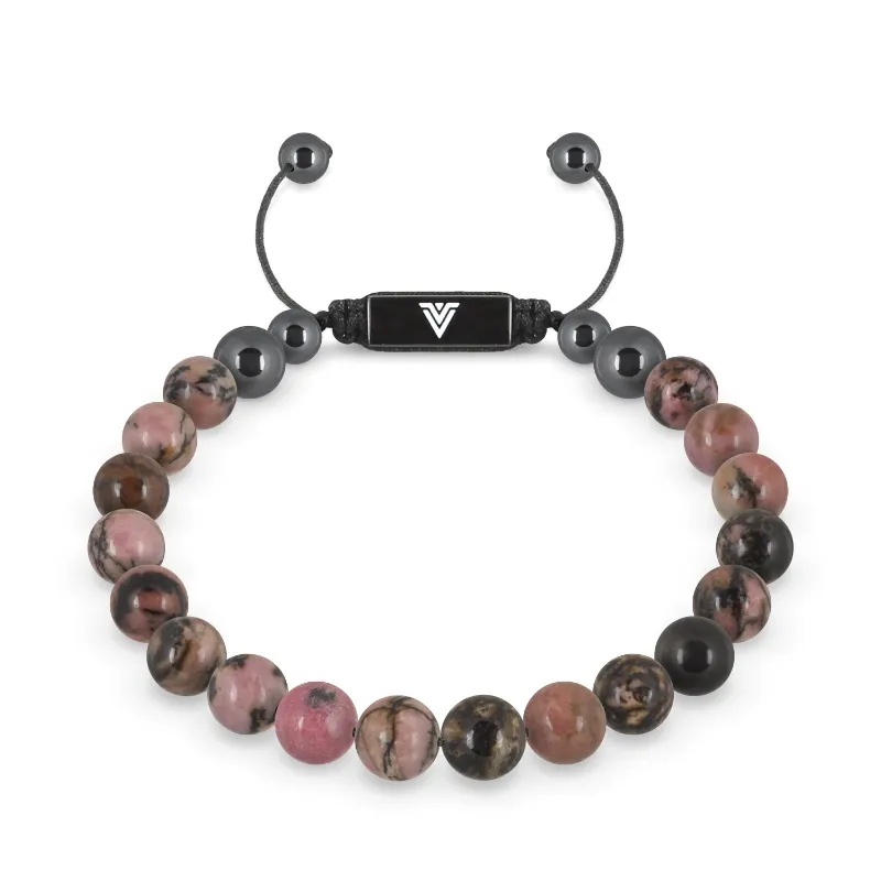 VOLTLIN Rhodonite Shambala Bracelet on black suede pouch