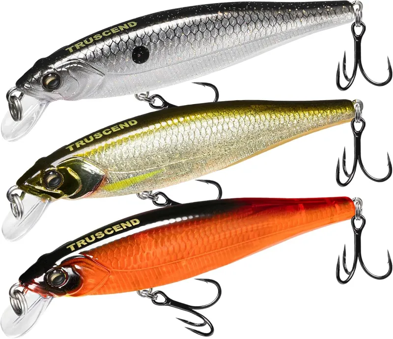 Truscend Fishing suspending jerkbait minnow lure with metal rattles and BKK treble hooks