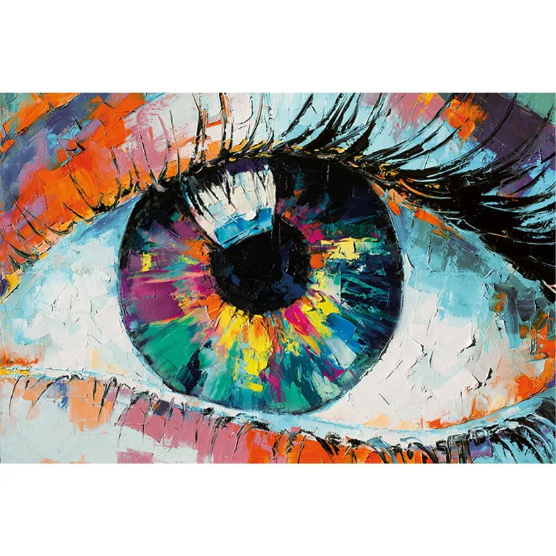 Varvikas 5D Diamond Painting 20×30 cm, The Gaze of Art (LC050e) showing close-up eye with multicolored iris on sparkly finished canvas