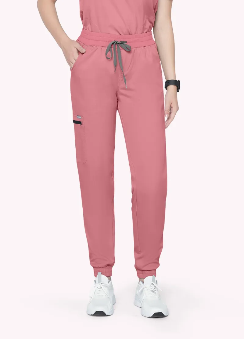 COMENII StyleFlex Jogger Scrub Pant in pink with elastic ankle cuffs