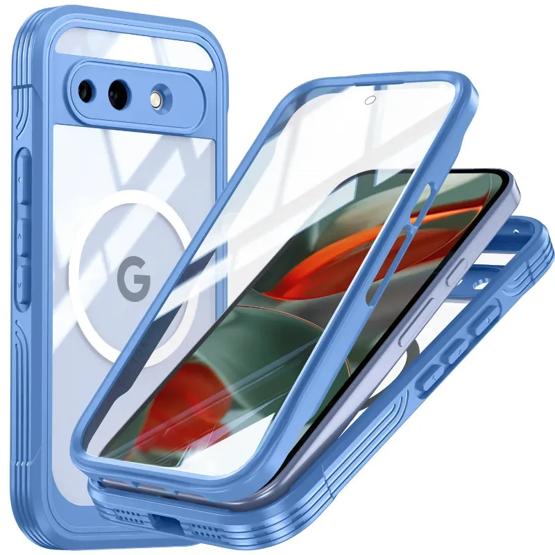 The Pixel Case 360 Protection Shockproof Case For Pixel Series, a clear protective case with reinforced edges and magnetic ring