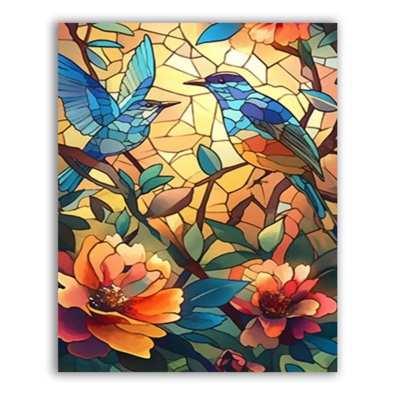 Maikoo Art Birds and flowers paint by numbers kit with floral and bird design
