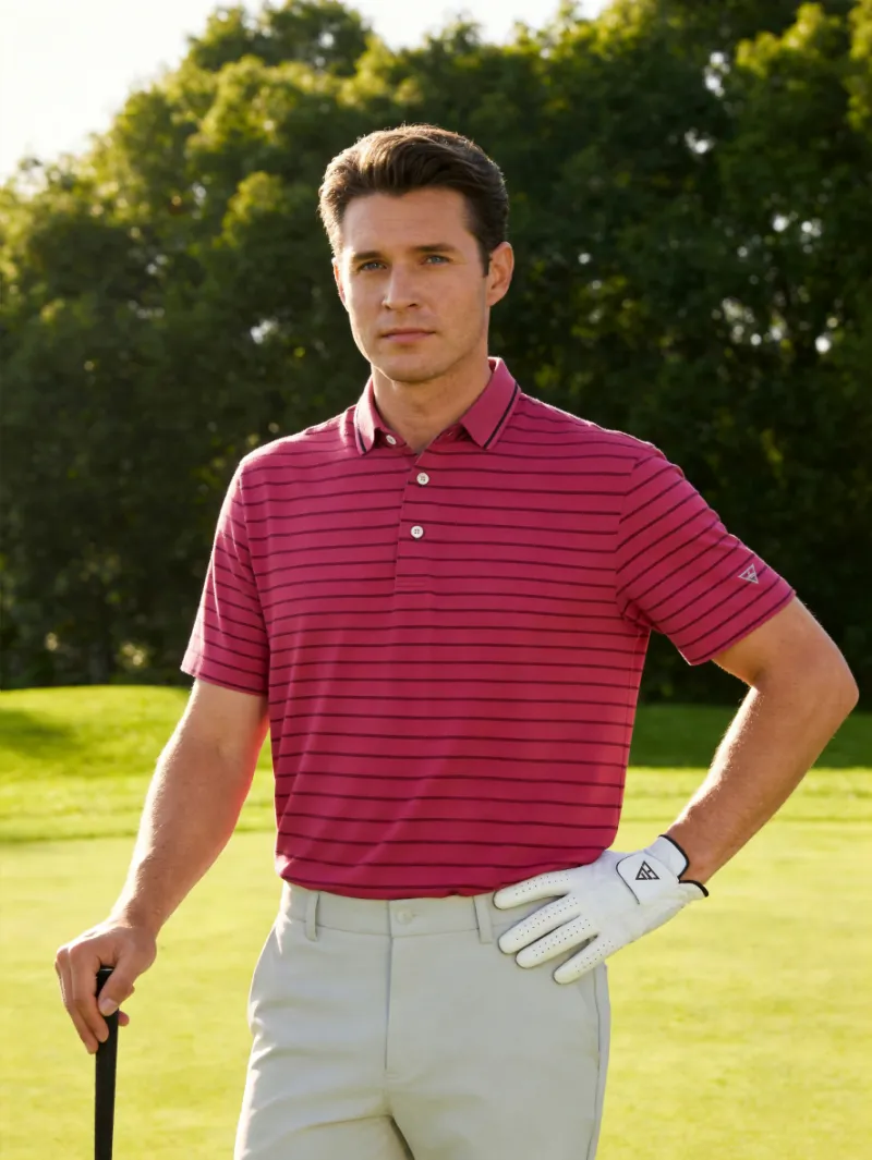 Maelreg Golf Non-Curl Ribbed Collar Striped Polo Shirts