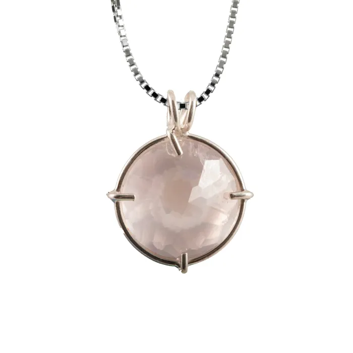 VOLTLIN Rose Quartz Radiant Heart Chain Pendant in sterling silver frame