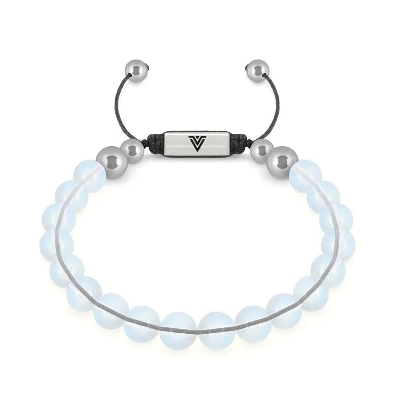 VOLTLIN Opalite Shambala Bracelet with translucent stone beads on black nylon cord