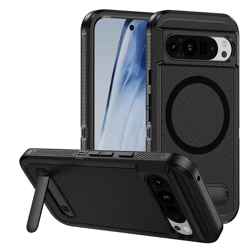 The Pixel Case Heavy Duty Magnetic Kickstand Case showing rugged matte finish with built-in ring and kickstand