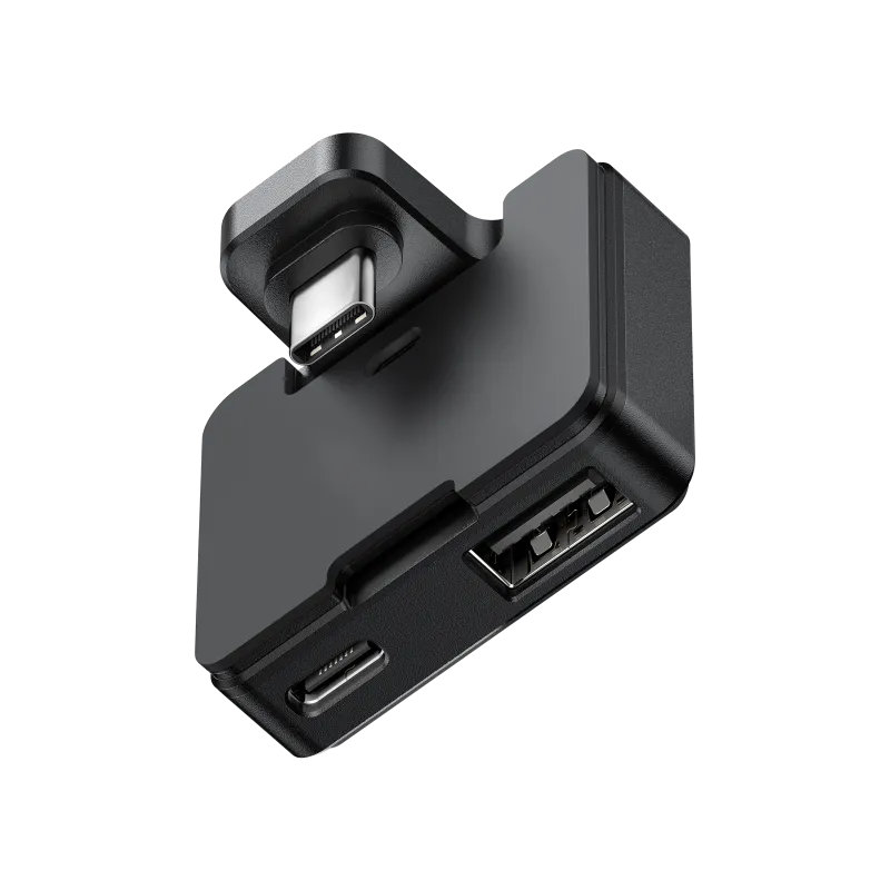 JSAUX USB-C to USB-C & A PD Adapter for Switch 2 showing compact transparent design