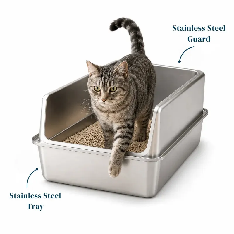 4FurBaby Extra-Large All-Stainless Steel Cat Litter Box with High Sides showing metal construction