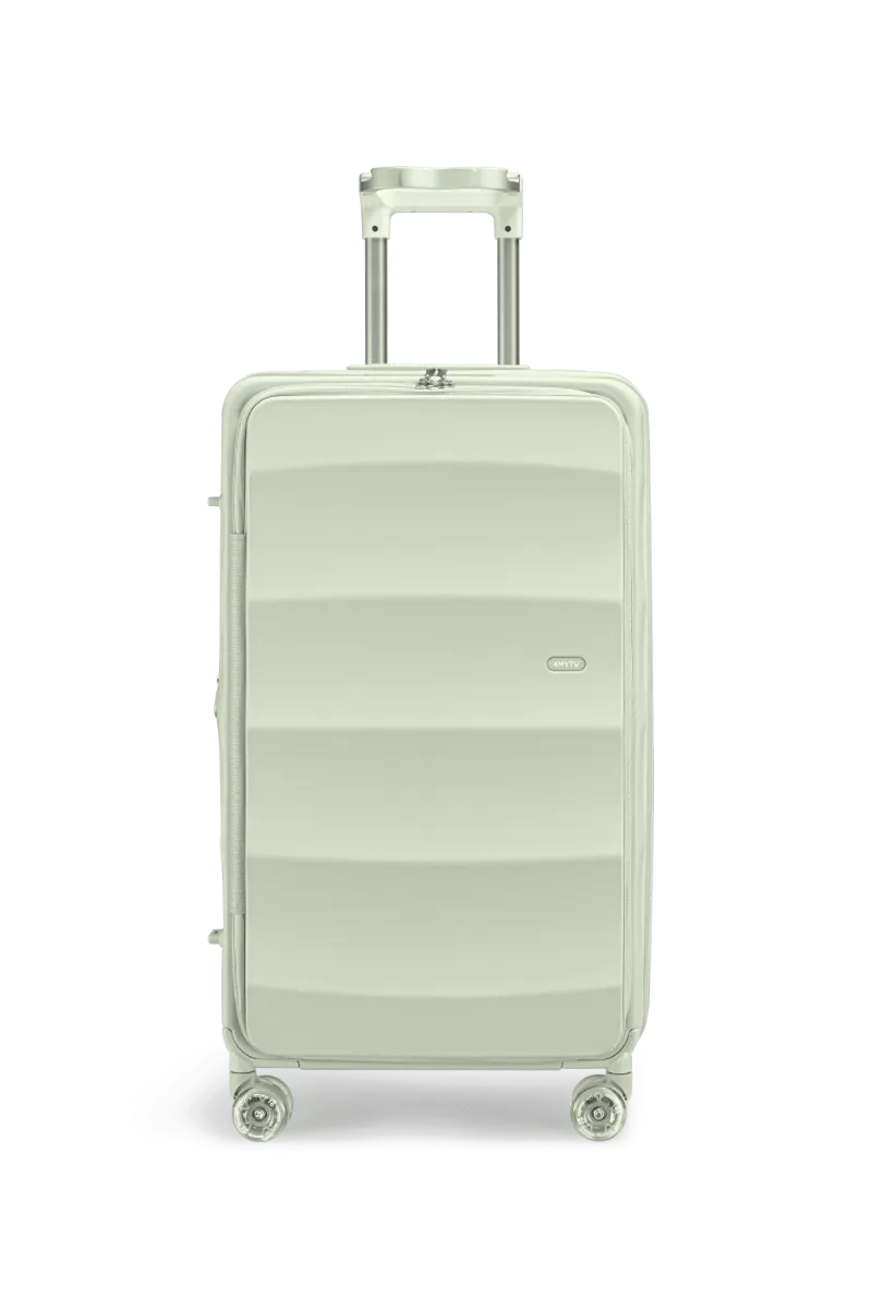 4MYTU Tank Trunk in Mint Green, a large polycarbonate top-opening suitcase with spinner wheels