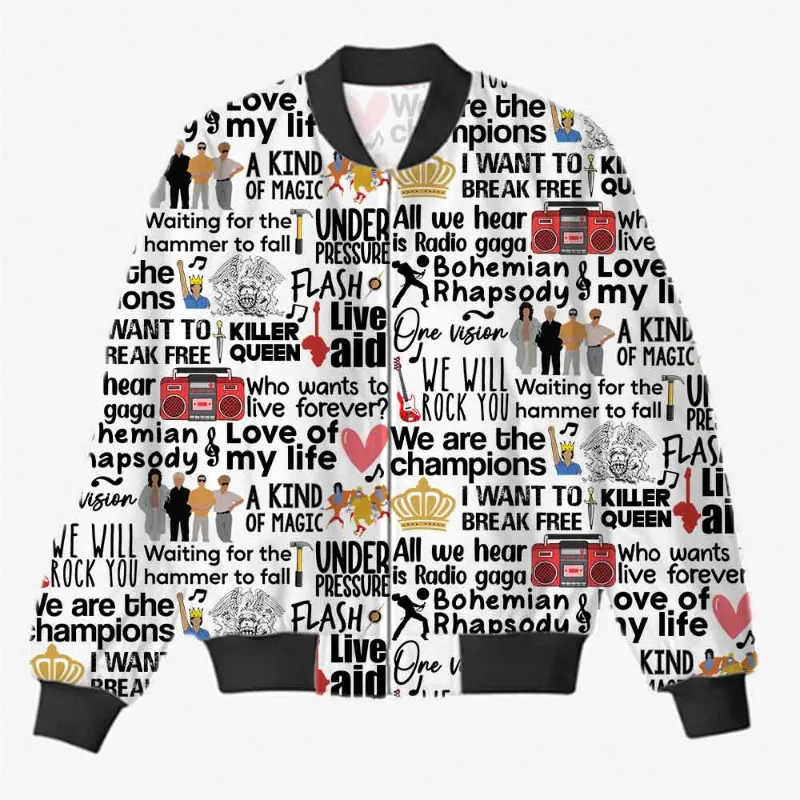 The Banyan Tee US AOP Bomber Jacket - Bohemian Doodles, front view with all-over print design