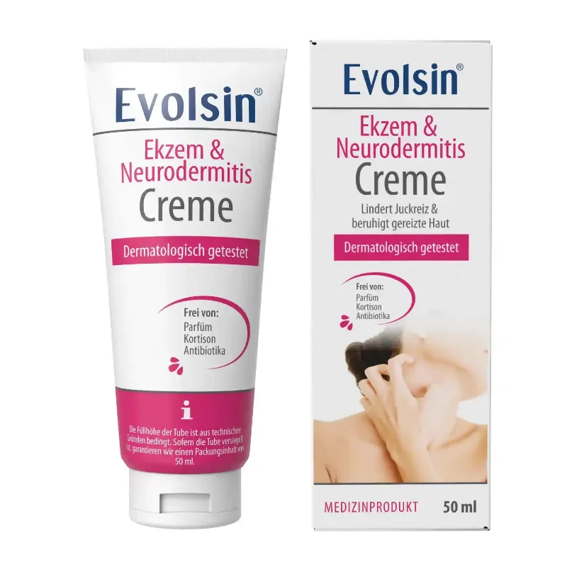 Evolsin Medical Ekzem & Neurodermitis Creme OHNE Kortison, 50ml tube of cortisone-free eczema cream