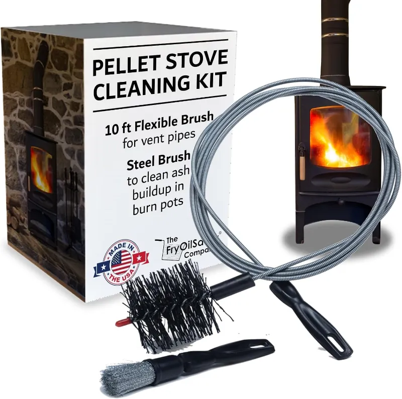GrillPartsReplacement 10 feet long dryer vent cleaner kit with flexible brush and bristle head for pellet stoves