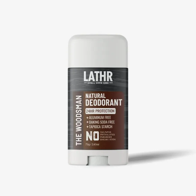 LATHR Natural Deodorant Woodsman in eco-friendly container