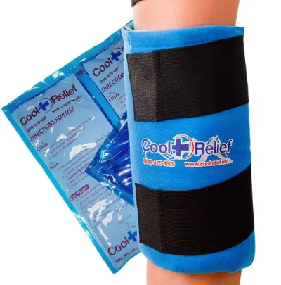 Cool Relief Knee Ice Pack Soft Gel wrap on a knee