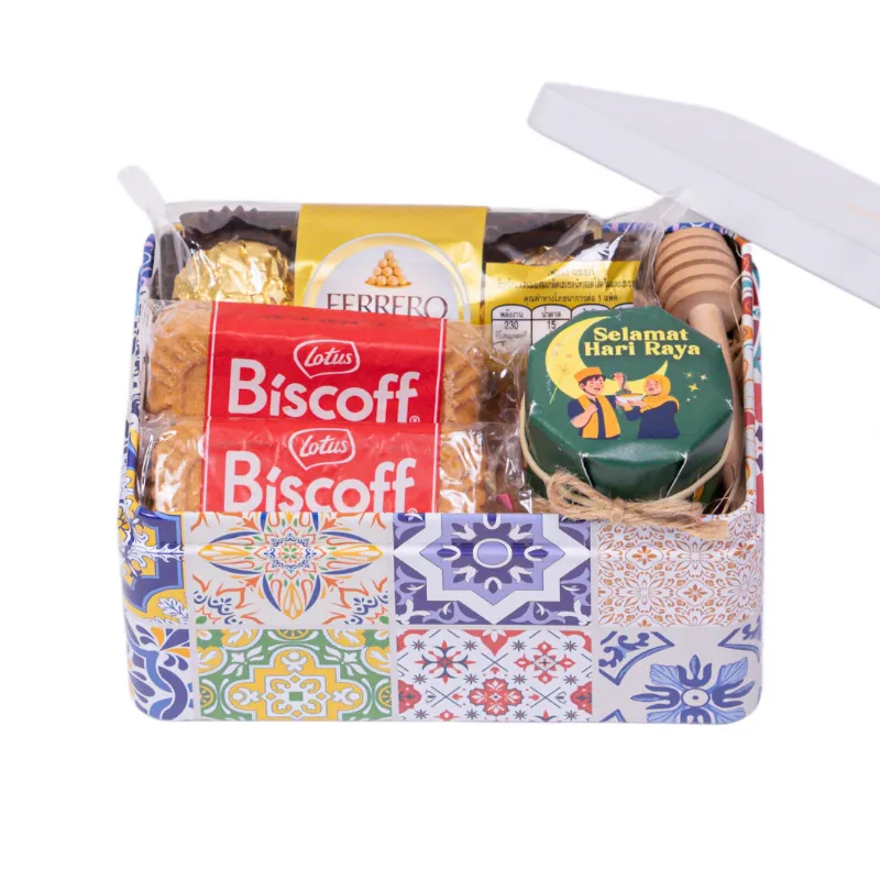 HoneySpree Selamat Hari Raya Treat Tin with honey jar and premium snacks in decorative tin
