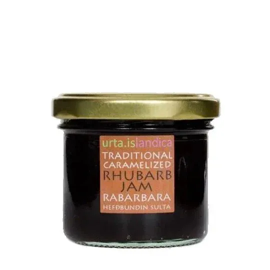 Nammi Caramelized Rhubarb Jam 125 gr showing a jar of artisanal rhubarb preserve