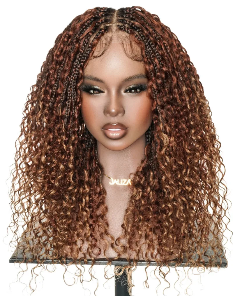 Jaliza Lulu 18 inch Mix Color 30 & 33 Bora Bora Boho Braided Wig with human hair afro curls