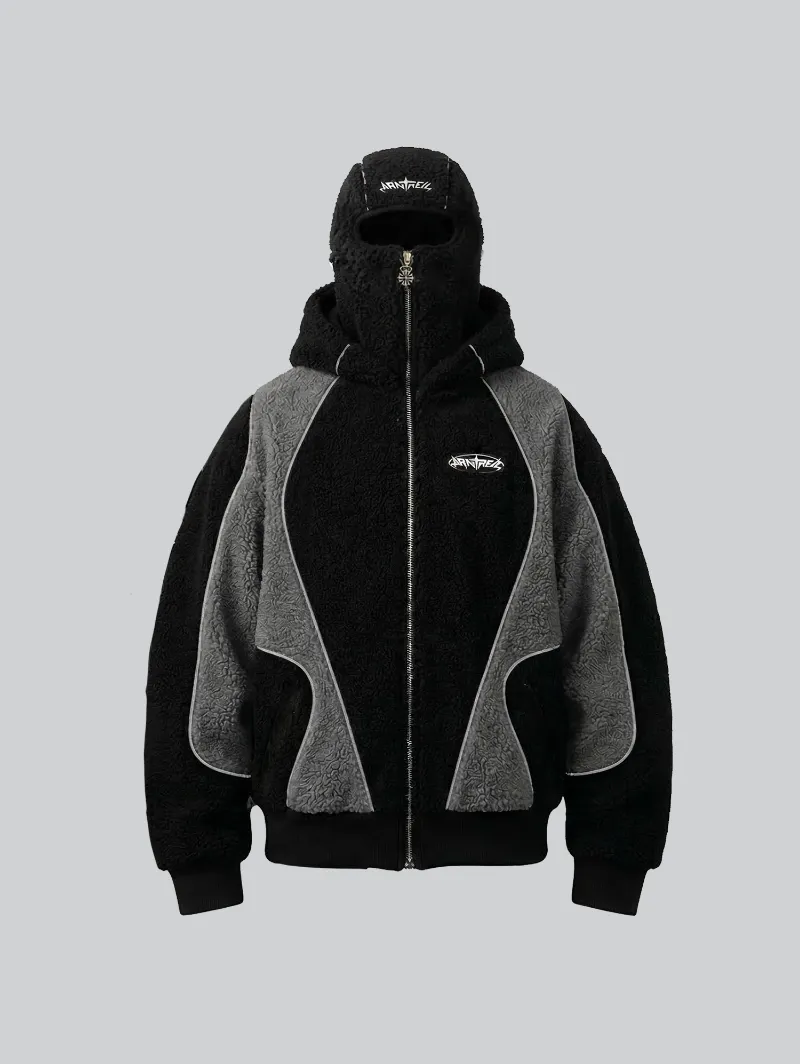 ARNTREAL Reflective Sherpa thick hooded jacket with reflective embroidery details in black and grey